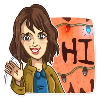 👋 a5cd0511 Eleven Stranger Things HI 嗨, 怪奇物语, 伊莱雯, 挥手, 圣诞灯 telegram sticker