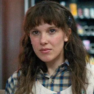 😐 69ad227f Eleven Stranger Things Eleven, Millie Bobby Brown, Stranger Things, Netflix, character, 80s, tv show telegram sticker
