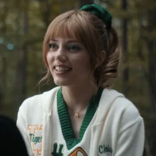 😐 fecedb1a Tiger woman, cheerleader, portrait, smiling, scrunchie, blonde telegram sticker