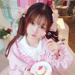 🕊 090fe1f5 kawaii, mignon, fille, rose, cheveux, ruban, doux, esthétique telegram sticker