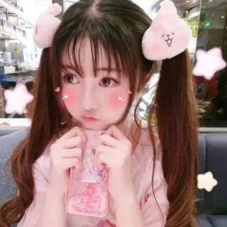 💙 a2d957a5 fille, mignon, rose, cheveux, kawaii, asiatique telegram sticker