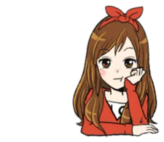 🙇 877b0189 девочка, мультфильм, аниме, милая, красный бант, думает, мультяшная девочка telegram sticker