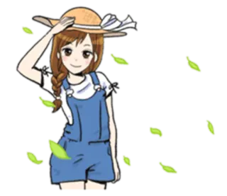 🍃 8de29455 девушка, шляпа, листья, милый, мультфильм telegram sticker