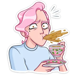 🏖 51c5f8e7 teh, tumpahan, malu, rambut pink, kartun, terkejut, terkejut, kesal telegram sticker