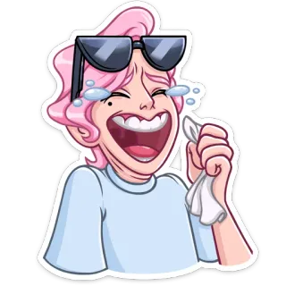🏖 7b5e5cf2 tertawa, menangis, kacamata hitam, rambut merah muda, air mata, emosi telegram sticker