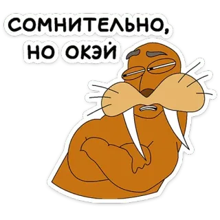 😒 7ffb5550 СОМНИТЕЛЬНО, НО О КЕЙ walrus, twijfelachtig, cartoon, grappig, humor telegram sticker
