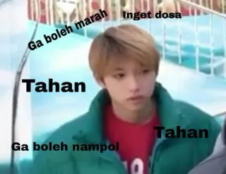💰 435531ed Ga boleh marah, Inget dosa, Tahan, Ga boleh nampol, Tahan Meme, K-pop, Espressione, Divertente, Indo, Indonesiano telegram sticker