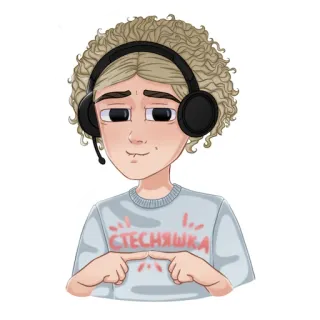 🥺 c7c480c3 стесняшка stiker, kartun, pemalu, rambut keriting, headphone whatsapp sticker