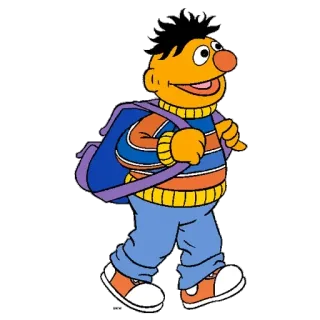 🎒 7a36361b Ernie Sesame Street Эрнии, Улица Сезам, мультяшный персонаж, кукла, детское шоу, рюкзак, идущий telegram sticker