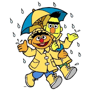☔ f5b163ad Ernie and Bert Sesame Street Эрни, Берт, Улица Сезам, мультфильм, персонажи, дождливый день, зонт, дождевик telegram sticker