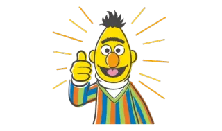 👍 6281b818 Bert Sesame Street 伯特, 芝麻街, 儿童节目, 角色, 木偶, 竖起大拇指 telegram sticker