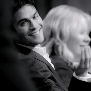 🕳 b3f62cda Ian Somerhalder actor, celebrity, portrait, man, black and white whatsapp sticker