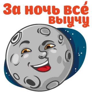 🌚 cf20c6cb За ночь всё выучу moon, studying, learning, night, funny, cartoon whatsapp sticker