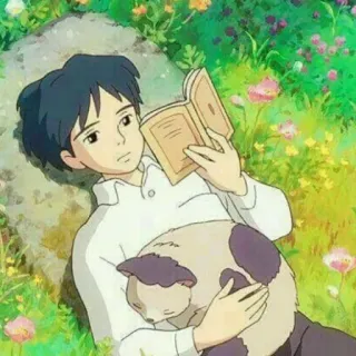 📔 252faa1e Anime, Menino, Lendo, Gato, Ao ar livre whatsapp sticker