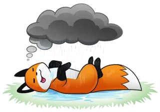 😋 060b0211 volpe, triste, pioggia, nuvola, animale, carino, cartone animato telegram sticker