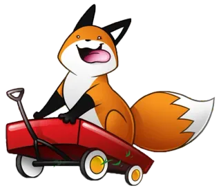 🤪 5333c0ec volpe, carretto rosso, cartone animato, animale, divertente, carino, giocoso, illustrazione telegram sticker