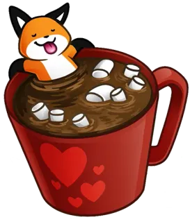 😋 59ddd4e3 volpe, cioccolata calda, marshmallow, carino, cartone animato, animale, inverno, bevanda telegram sticker