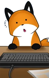 😮 c9535a26 volpe, cartone animato, animale, computer, tastiera, scrivania telegram sticker