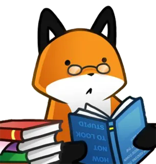🤓 e559b6fe HOW TO LOOK STUPID NOT READING THE BOOK volpe, lettura, libro, occhiali, animale, cartone animato telegram sticker