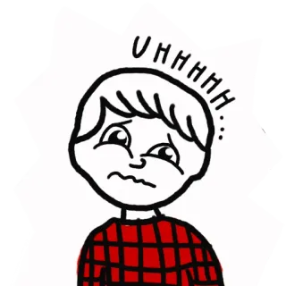 😭 7239e552 UHHHHHH... chico, dibujos animados, ilustración, preocupado, expresión, rojo whatsapp sticker