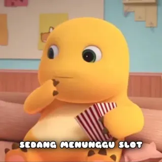 😁 7965f7f3 SEDANG MENUNGGU SLOT dinosaure, attente, dessin animé, animation, mignon, jaune whatsapp sticker