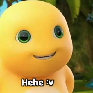 🤣 967ae1f3 Hehe :v dinosaure, dessin animé, mignon, jaune, hehe, joyeux, souriant whatsapp sticker