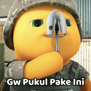 😠 de568467 Gw Pukul Pake Ini pelle, personnage de dessin animé, soldat, casque whatsapp sticker