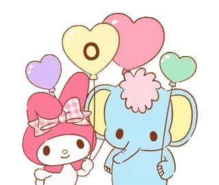 💬 a7e1b730 My Melody O sanrio, balões, fofo, animais, elefante whatsapp sticker