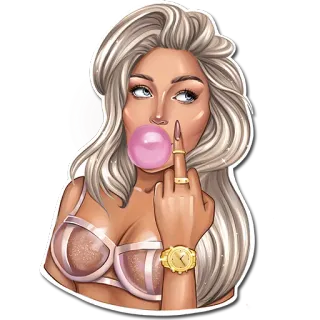 🖕 87ec8fc1 sticker, gomma da masticare, dito medio, donna, illustrazione, ragazza, offensivo telegram sticker