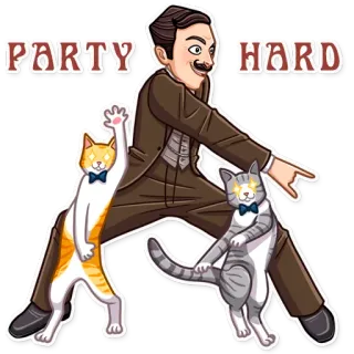 😸 7b66c63b PARTY HARD fiesta, gatos, hombre, pajarita, celebración, diversión whatsapp sticker