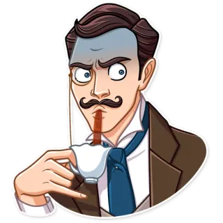 😨 a7c1c98f sticker, hombre, dibujos animados, té, molesto, bigote, enfadado whatsapp sticker