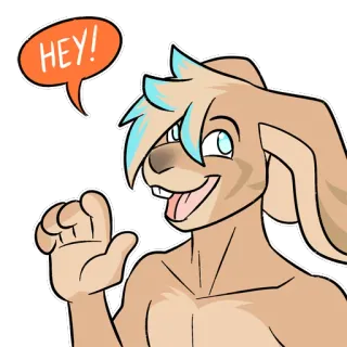 👋 2dded026 HEY! Фурри, Антро, Кролик, Мультфильм, Привет, Машет, Антропоморфный whatsapp sticker
