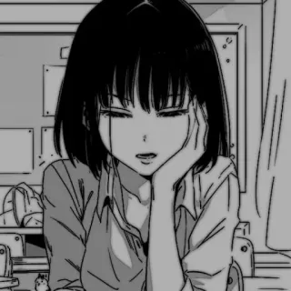 ⌨️ ae111211 chica anime, monocromo, triste, manga, dibujos animados telegram sticker