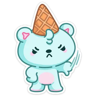 👎 1efaf54f oso, cono de helado, dibujo animado, lindo, pegatina, animal, azul telegram sticker