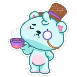 🧐 1f85772f beruang, kartun, hewan, kacamata tunggal, topi, lucu, teh, kopi whatsapp sticker
