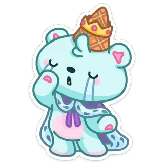 😢 990a77ad beruang, menangis, sedih, es krim, mahkota, imut, kartun whatsapp sticker