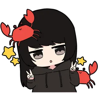🦀 1ab36964 Anime, Granchio, Cartone animato, Chibi, Segno di pace, Ragazza, Carino telegram sticker