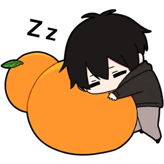 😴 c4ffa80e Z-Z dormire, anime, arancione, cartone animato, chibi, frutta, carino telegram sticker