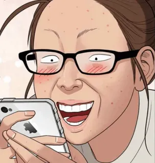 🌨 59114412 woman, glasses, happy, cartoon, face, smartphone telegram sticker