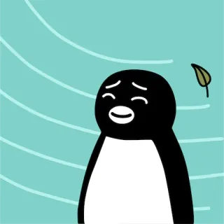 🍃 4e2d0b19 penguin, kartun, ilustrasi, sedih, daun telegram sticker