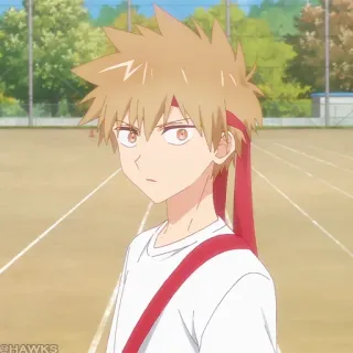 🧡 016331f5 @HAWKS anime, jongen, cartoon, personage, rode hoofdband telegram sticker