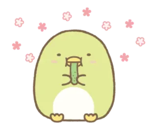 😌 e0eef17b cartoon, cute, bird, green, flowers, kawaii, animal telegram sticker