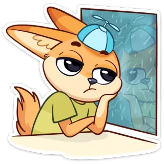 😢 10534678 volpe, triste, finestra, pioggia, cartone animato, animale telegram sticker
