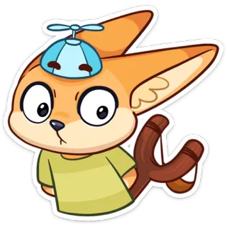 😶 1e636887 volpe, cartone animato, animale, cappello ad elica, fionda, carino, adesivo telegram sticker