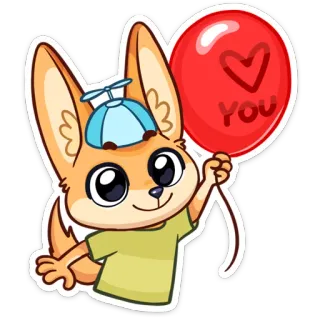 🎈 28bde451 YOU carino, cartone animato, animale, volpe, palloncino, cuore, amore, bambino telegram sticker