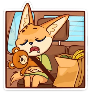 😪 5344794c fennec, assonnato, orsacchiotto, viaggio in auto, animale, cartone animato telegram sticker