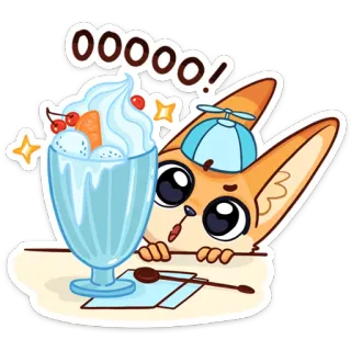 🍦 6f4f3e54 ooooo! volpe, gelato, dolce, carino, cartone animato, animale telegram sticker