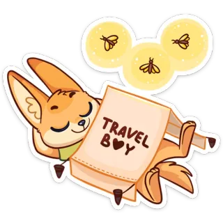 🏖 ff56d6ad TRAVEL BOY Fennec, Viaggio, Ragazzo, Cartone animato, Carino, Animale, Assonnato, Libro telegram sticker