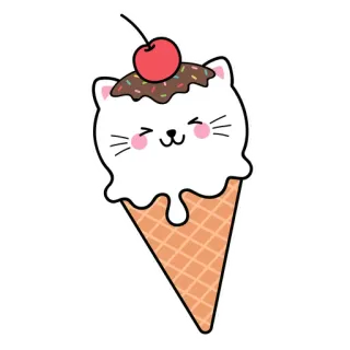 🍭 2ec97297 아이스크림, 고양이, 귀여운, 카와이, 디저트, 콘, 체리 telegram sticker
