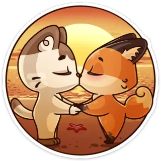 😘 8e3ff958 แมว, สุนัขจิ้งจอก, จูบ, พระอาทิตย์ตก, การ์ตูน, ความรัก, ความรักใคร่ telegram sticker